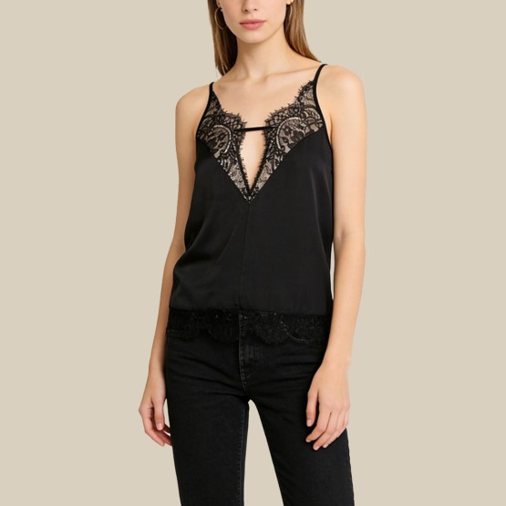 Patchwork V-neck spaghetti strap top