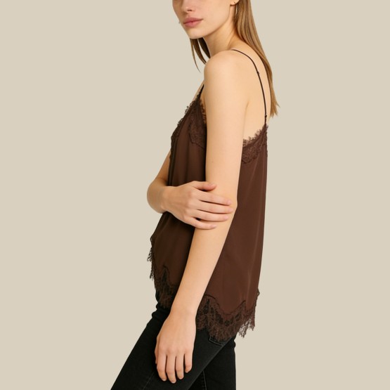 Patchwork V-neck slim-fit sleeveless top