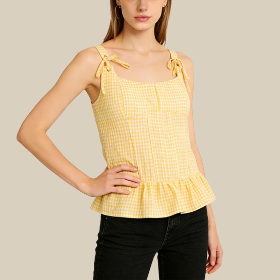 Bow-tie fitted plaid camisole