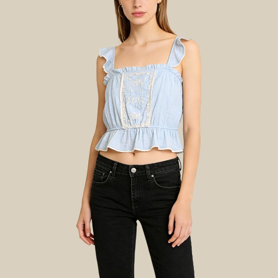 Sweet lace layered printed camisole top