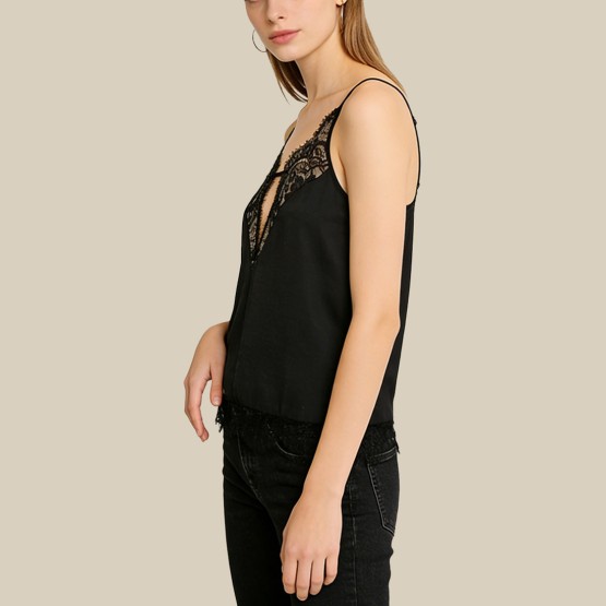 Patchwork V-neck spaghetti strap top