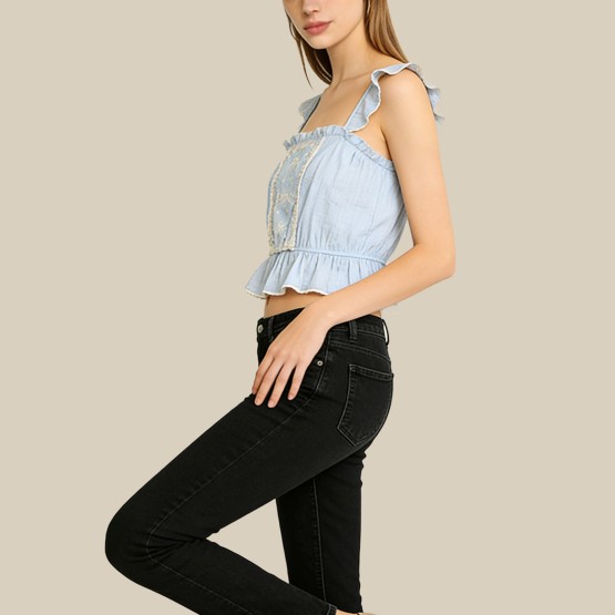 Sweet lace layered printed camisole top