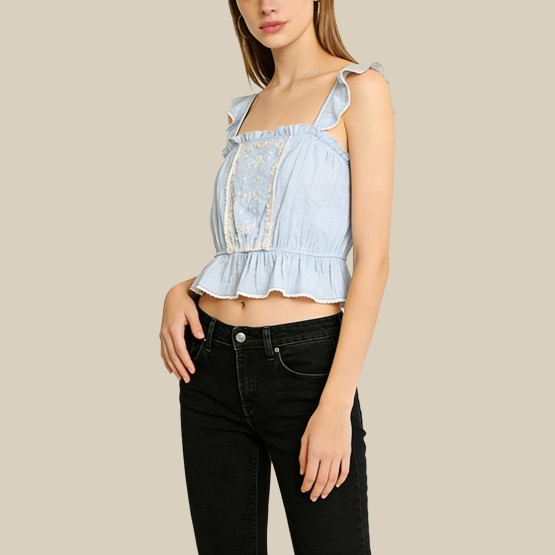 Sweet lace layered printed camisole top