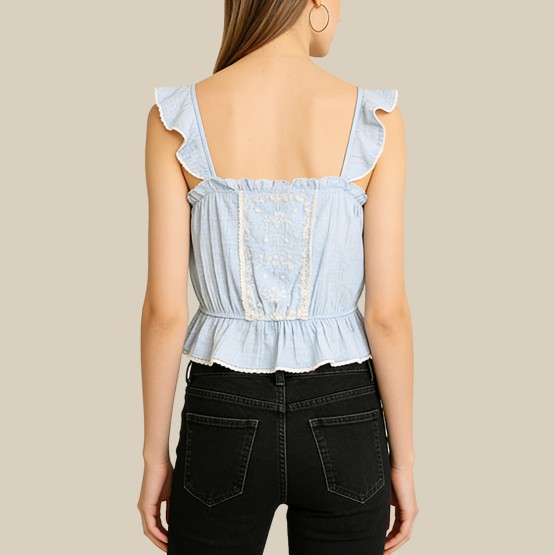 Sweet lace layered printed camisole top