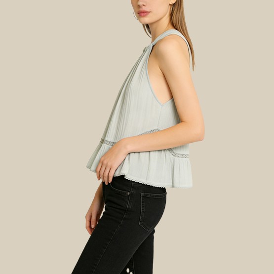 Solid-Color Crew-Neck Tank Top with Back Bow