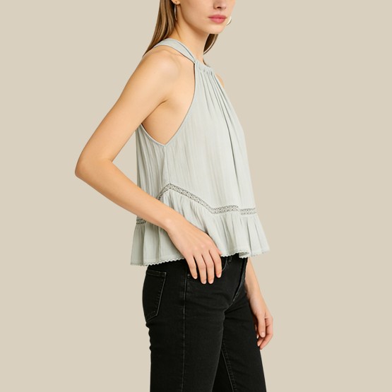 Solid-Color Crew-Neck Tank Top with Back Bow
