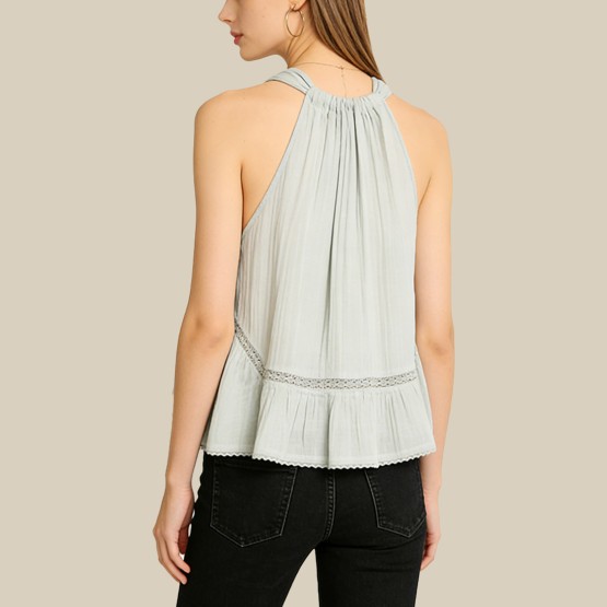 Solid-Color Crew-Neck Tank Top with Back Bow