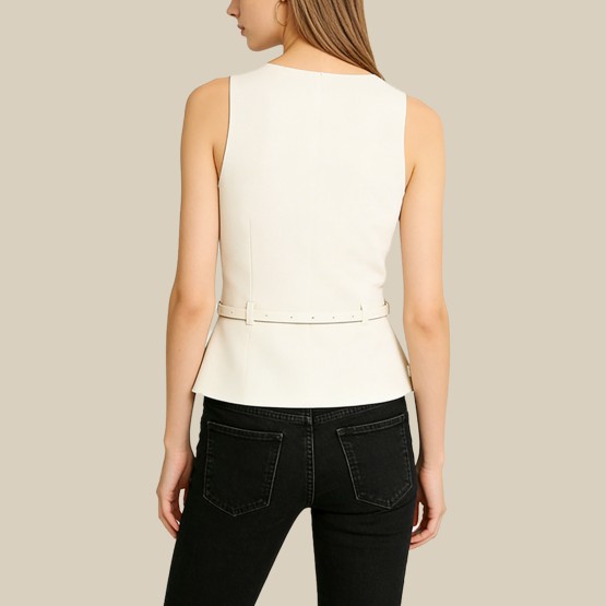 Retro round neck ribbon-decorated vest