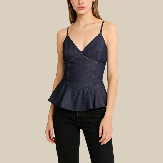 Backless ruffled twill V-neck camisole