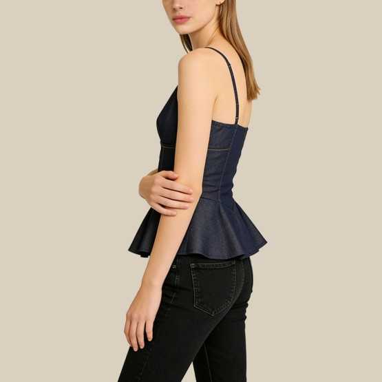 Backless ruffled twill V-neck camisole
