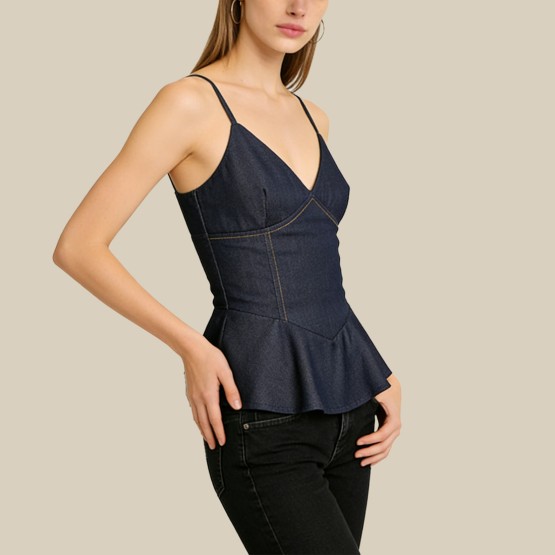Backless ruffled twill V-neck camisole