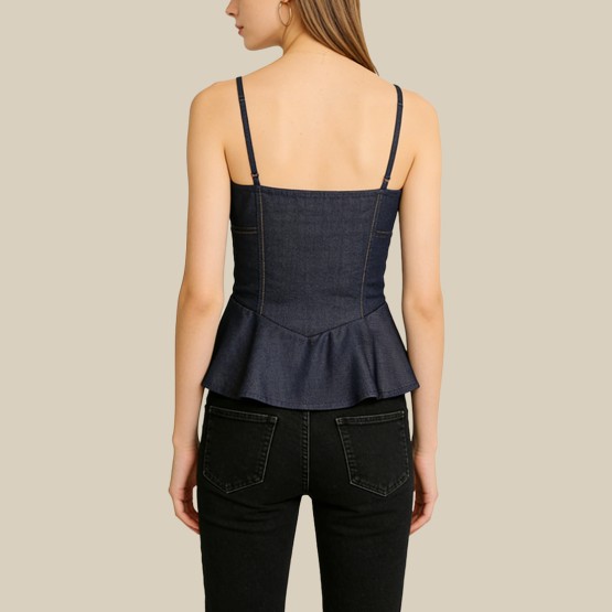 Backless ruffled twill V-neck camisole
