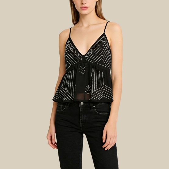 Embroidered beaded V-neck vest