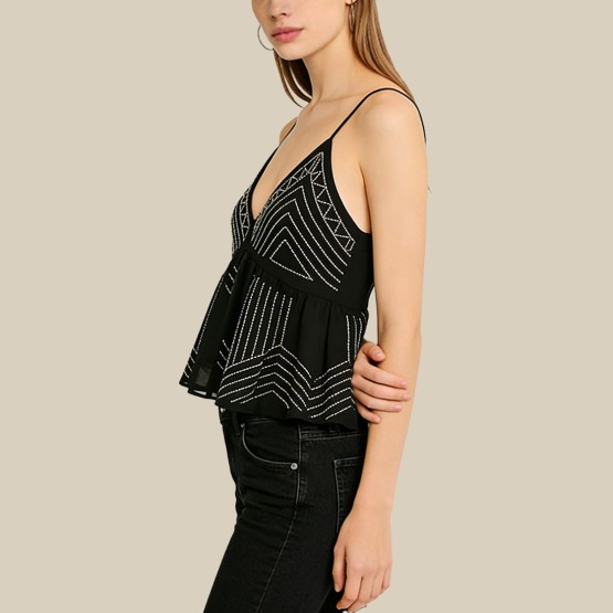 Embroidered beaded V-neck vest