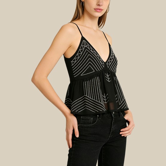 Embroidered beaded V-neck vest