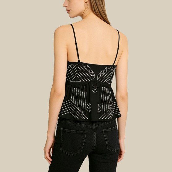 Embroidered beaded V-neck vest