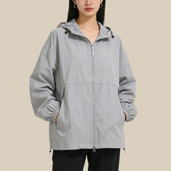 Sunscreen Nylon Hooded Full-Zip Windbreaker Jacket