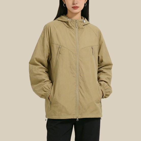 Hooded long-sleeved UV-protective jacket