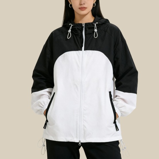 Color-blocked sun-protective hooded jacket