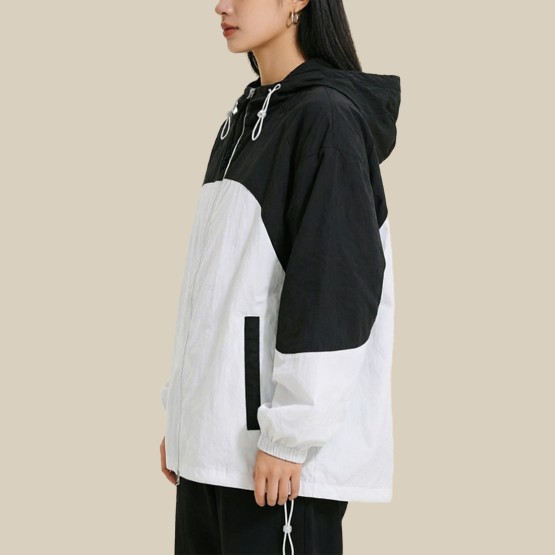 Color-blocked sun-protective hooded jacket