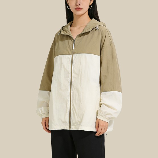 Two-tone hooded sun protection windbreaker