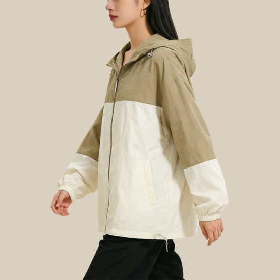 Two-tone hooded sun protection windbreaker