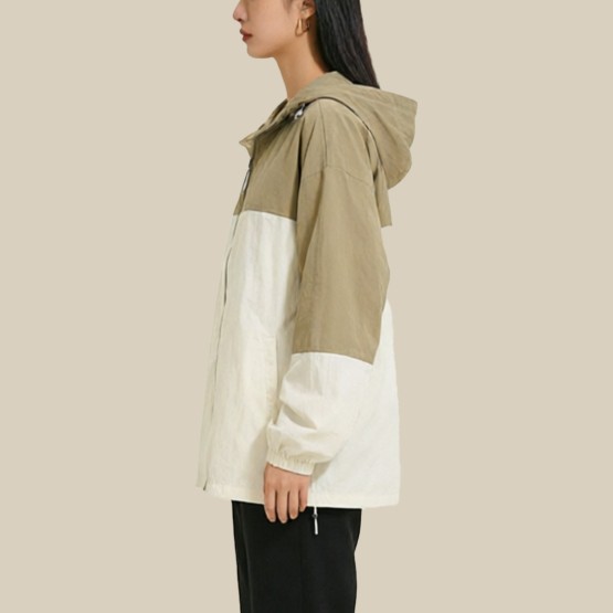 Two-tone hooded sun protection windbreaker