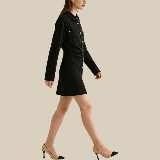 Collared crepe mini fitted dress