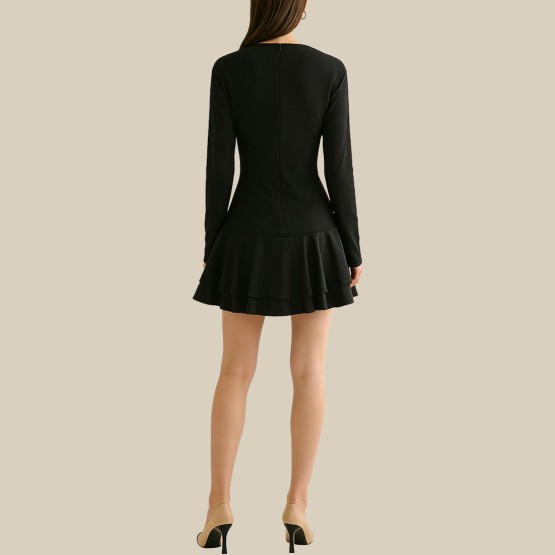 V-neck pleated chiffon mini dress