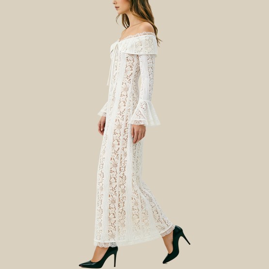 Lace one-shoulder stand collar dress