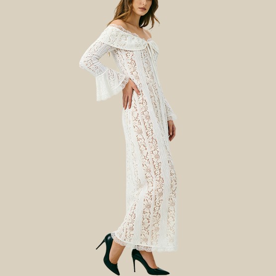 Lace one-shoulder stand collar dress