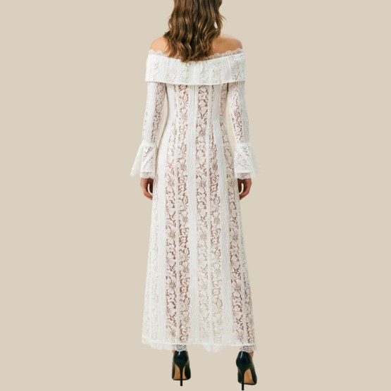 Lace one-shoulder stand collar dress