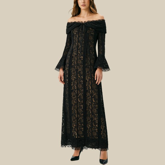 Fashionable lace one-shoulder strapless dress