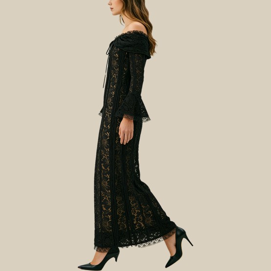 Fashionable lace one-shoulder strapless dress