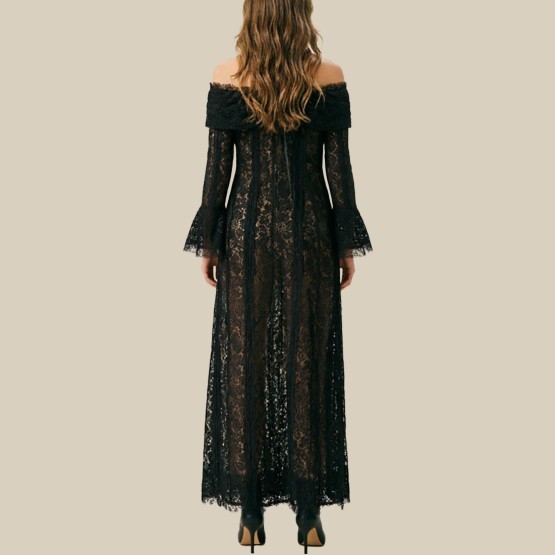 Fashionable lace one-shoulder strapless dress