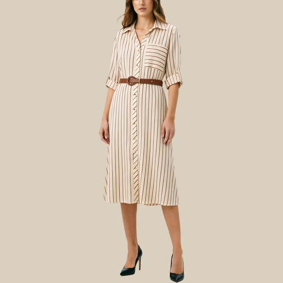 Fashionable striped print MIDI dress