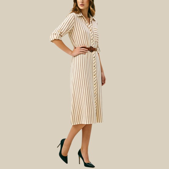 Fashionable striped print MIDI dress