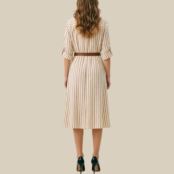 Fashionable striped print MIDI dress