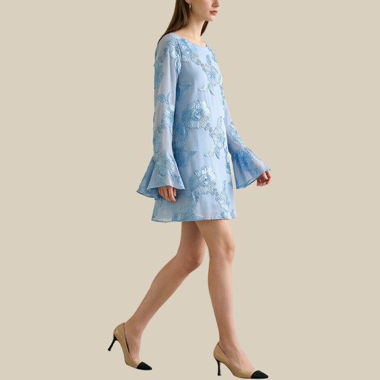 Mesh backless floral mini dress