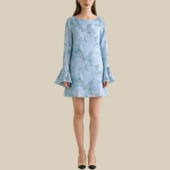 Mesh backless floral mini dress