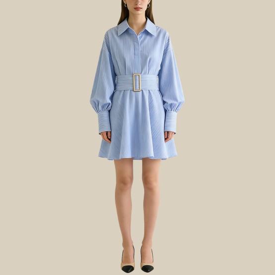 Irregular striped belt A-line dress