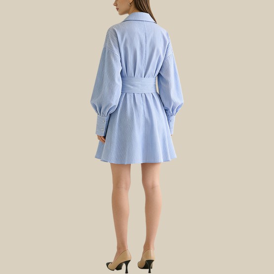 Irregular striped belt A-line dress