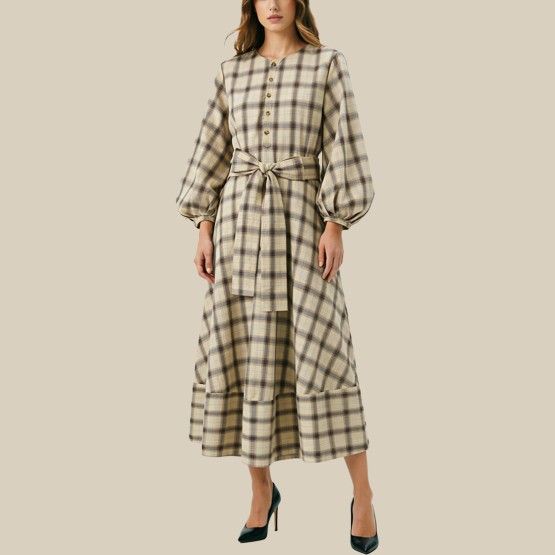 Midi dress with belted lace shirt style