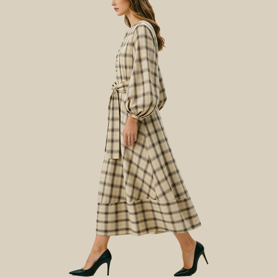 Midi dress with belted lace shirt style