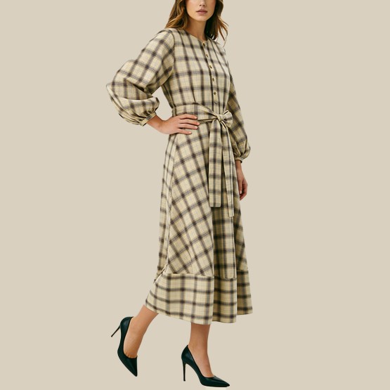 Midi dress with belted lace shirt style