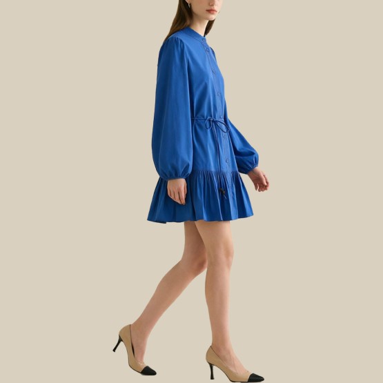 Retro sailor collar ruffled shirt dress