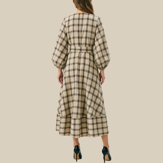 Midi dress with belted lace shirt style