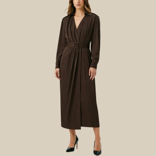 Double-breasted belted high-waisted midi dress