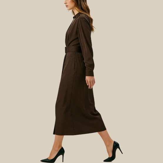 Double-breasted belted high-waisted midi dress