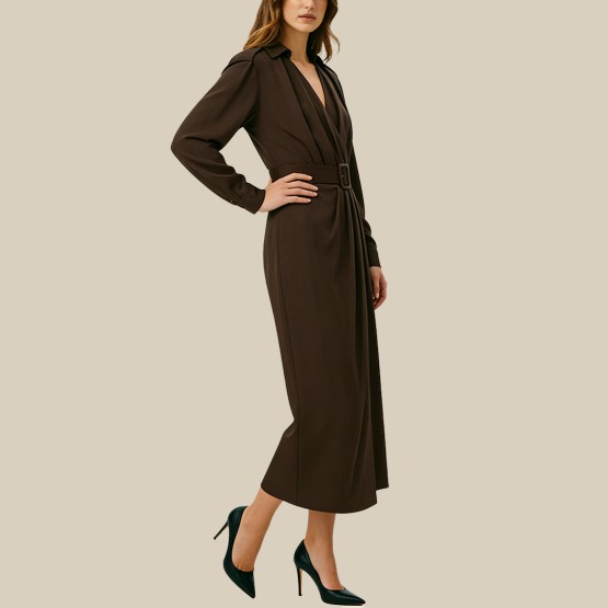 Double-breasted belted high-waisted midi dress